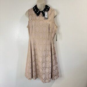 NWT Eva Mendes New York & Company Dress 12 Jacquard Satin Pearl Beads Pink Black